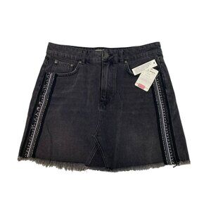 Free People Women's Distressed Jean Mini Skirt 12 Black 100% Cotton